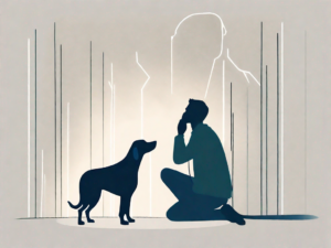 A dog attentively listening to a whisper coming from an abstract human-shaped shadow