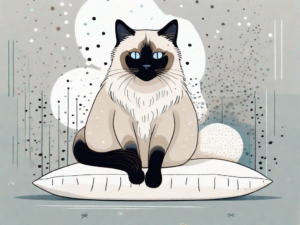 A birman cat sitting calmly on a pillow