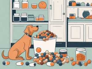 A variety of pethonesty dog vitamins spilling out of their container