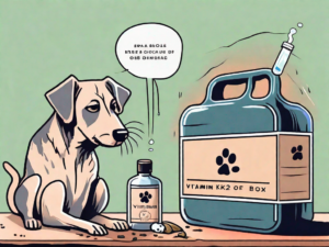 A worried dog next to a chewed-up rat poison box