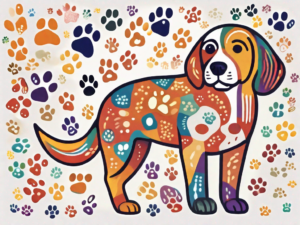 A variety of colorful dog vitamins arranged in a paw print shape