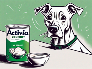 A curious dog sitting next to a bowl of activia yogurt