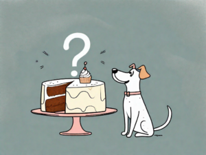 A curious dog sitting beside a slice of angel food cake on a plate