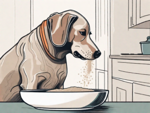 A curious dog sniffing a bowl of buckwheat flour