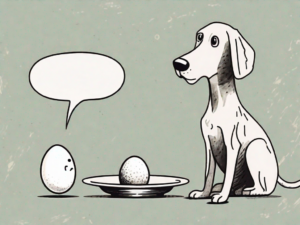 A curious dog sitting in front of a plate with a chicken egg roll