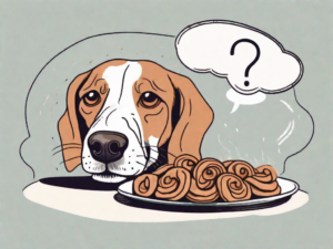 A curious dog sniffing a plate of cinnamon twists