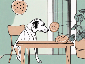 A curious dog sniffing a lotus root on a dining table