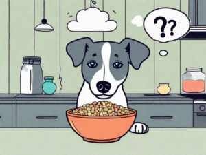 A curious dog sitting in front of a bowl filled with lucky charms cereal