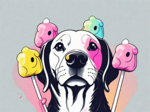 A curious dog sniffing a colorful marshmallow peep