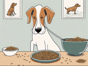 A curious dog sniffing at a bowl filled with mealworms