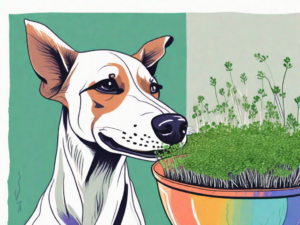 A curious dog sniffing a bowl filled with colorful microgreens