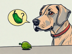 A curious dog sniffing a pepperoncini pepper