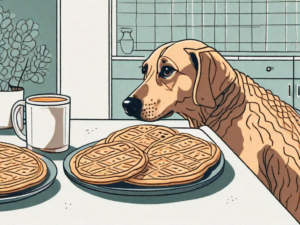 A curious dog sniffing at a plate of pizzelles on a table