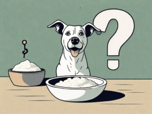 A curious dog looking at a bowl of ricotta cheese