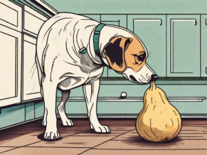 A dog curiously sniffing a large