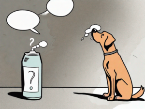 A curious dog sniffing a can of shaving cream