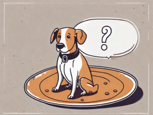 A curious dog sitting next to a plate of sloppy joe