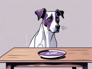 A curious dog looking at a bowl of dairy milk with a questioning expression