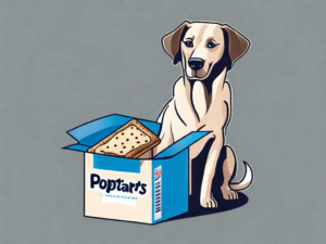 A curious dog sitting next to an open box of poptarts