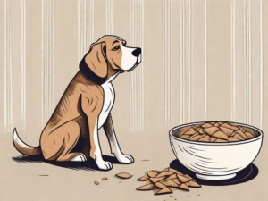 A curious dog sitting next to a bowl of rye chips