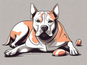 A bully breed dog in a calm and relaxed posture