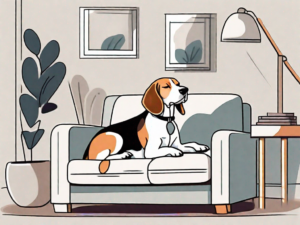 A beagle sitting calmly with a comforting aura